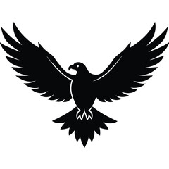 A majestic eagle soaring in the sky with outstretched wings, mountain scenery in the background, vector art.