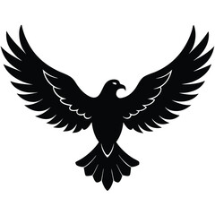 A majestic eagle soaring in the sky with outstretched wings, mountain scenery in the background, vector art.