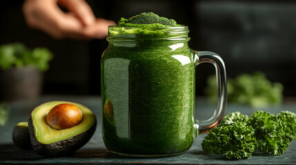 Vibrant Green Smoothie with Avocado, Broccoli, and Chia Seeds: A Refreshing and Healthy Drink