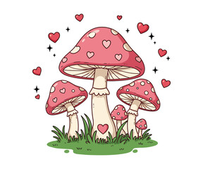 Cartoon mushroom with heart shape isolated on white background
