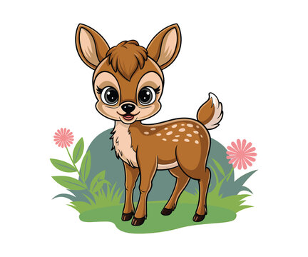 cute cartoon fawn standing in the grass clip art preview