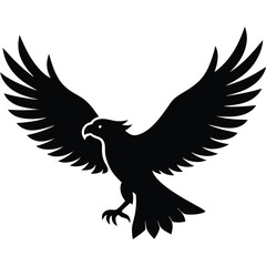 A majestic eagle soaring in the sky with outstretched wings, mountain scenery in the background, vector art.