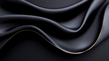 Fototapeta premium Elegant black fabric with gold line, flowing waves, luxurious texture.