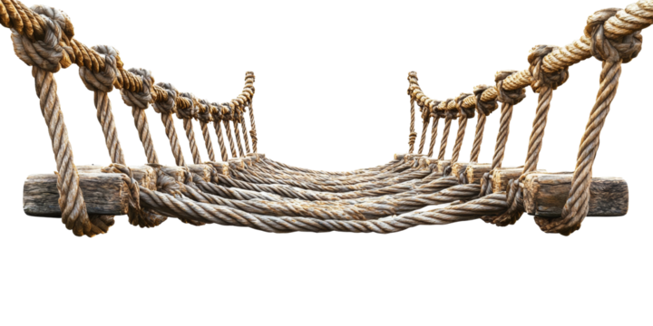 Rustic Rope Bridge Over Chasm for Adventure Enthusiasts Isolated on transparent background - Powered by Adobe