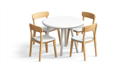 3D table and chairs isolated on white background. Vector realistic illustration of plastic or metal furniture mockup for trade fair booth, restaurant, home kitchen or dining room, clean tabletop