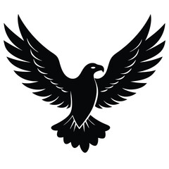 A majestic eagle soaring in the sky with outstretched wings, mountain scenery in the background, vector art.