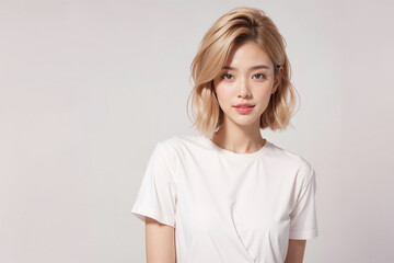 Obraz premium A woman with blonde hair and a white shirt is smiling