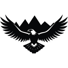 A majestic eagle soaring in the sky with outstretched wings, mountain scenery in the background, vector art.