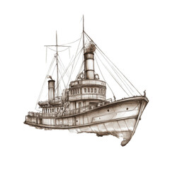 Naklejka premium Steamer on a White Background: A vintage steamer sketch on a clean white background, emphasizing the ship��s classic lines. Transparent background.