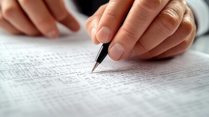 Writing on Financial Report with Pen