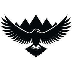 A majestic eagle soaring in the sky with outstretched wings, mountain scenery in the background, vector art.