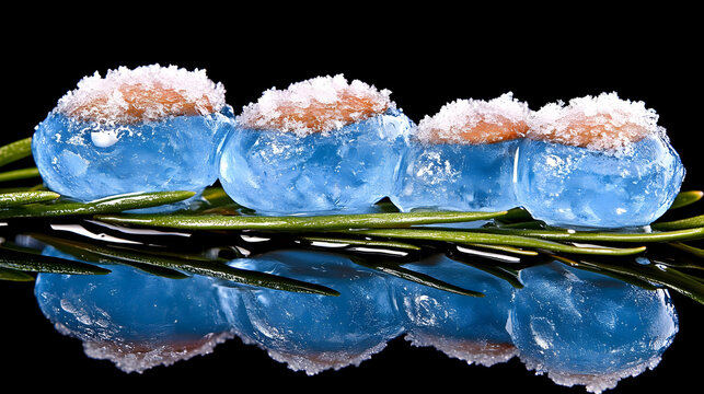 Blue ice balls with salt on a black background
