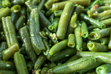 sliced green string beans are arranged randomly