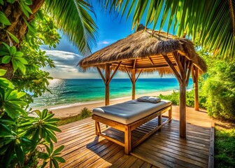 Fototapeta premium Luxurious Beachfront Massage Hut: Ocean View Spa Treatment