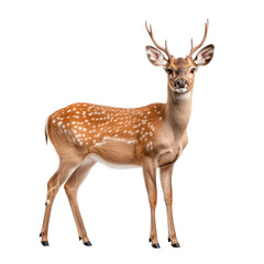 Fototapeta premium A Majestic Young Deer Standing Gracefully in Soft Natural Light Surrounded by Lush Green Grass and a Flawless Blue Sky