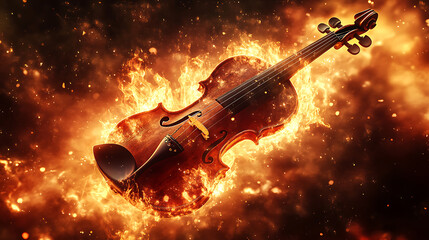 Fototapeta premium the violin is on fire