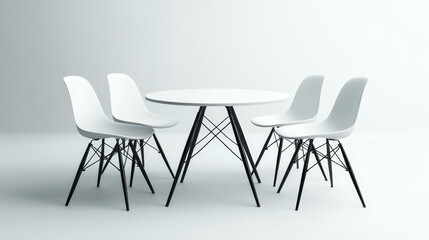 Booth square table and four chairs made from white plastic top and black legs for cafe or exhibition display. Realistic vector illustration of empty furniture for advertising and corporate