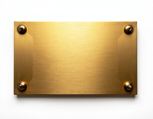 Rectangular gold plate with four brass bolt heads on white surface