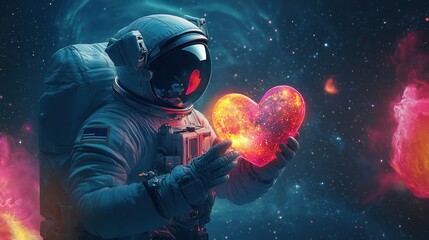 heartwarming space scene with astronaut and romantic galaxy vibes