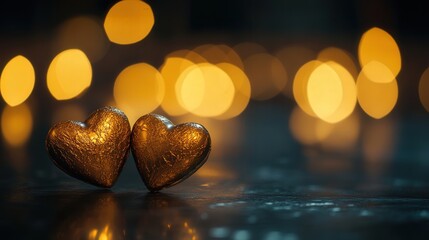 Fototapeta premium romantic mood with heart-shaped chocolates and elegant lighting