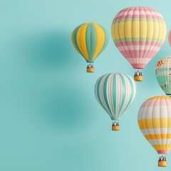 Obraz premium Colorful hot air balloons against a serene blue background.