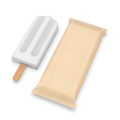 Blank stick ice cream packaging wrapper mockup template 3d illustration.