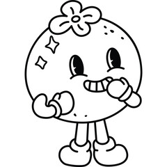 a vector of a cute orange smiling in black and white coloring