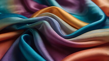 colorful silk fabric background with flowing textures and rich hues