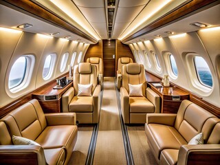 Luxurious Leather Interior Business Jet Cabin - Minimalist Photography