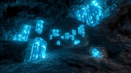 Blue glowstone cave formations. Glowstone. Illustration