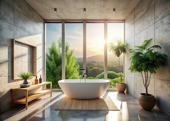 Fototapeta premium Luxurious Modern Bathroom with Freestanding Bathtub & Natural Light