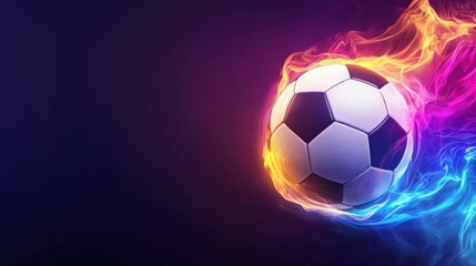 Obraz premium Dynamic soccer ball in vibrant flames against a dark background, symbolizing energy and passion in sports.