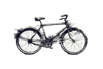Fototapeta premium Broken bicycle sketch in raster, embodying imperfection and persistence. PNG transparent background.