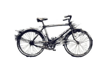 Broken bicycle sketch in raster, embodying imperfection and persistence. PNG transparent background.