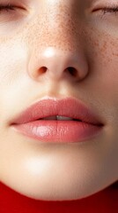 Naklejka premium Close-up of freckled face and lips