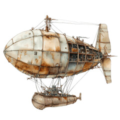 Watercolor Drawing of a Fantastic Airship: A vibrant watercolor illustration of a fantastical airship soaring through the skies. Transparent background.