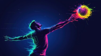 Vibrant digital artwork of a basketball player reaching for a colorful, abstract ball on a dark background.