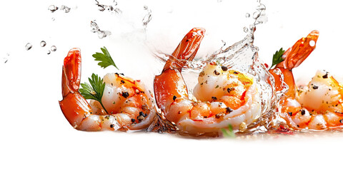 Fresh Seafood Shrimp with Splash in Farm-to-Table Setting Isolated on transparent background