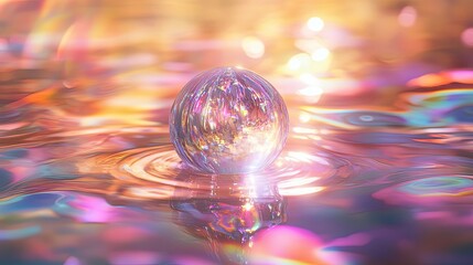 Iridescent Orb Rests on Colorful Liquid Surface
