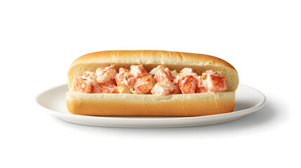Luxurious Lobster Roll on White Plate with Clean Background