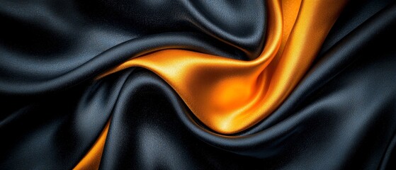 Fototapeta premium Luxurious Black and Gold Silk Fabric Drape Elegant Textile Background Smooth Satin Texture