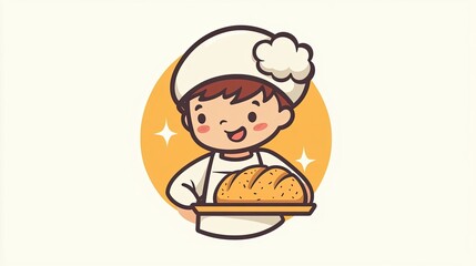 Happy Young Baker Boy Holding Freshly Baked Bread