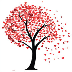 Valentine day Vector tree with heart, tree, vector, leaf, nature, branch, spring, flower, illustration, heart, art, design, silhouette, love, season, plant, floral, autumn, blossom, leaves, summer, 