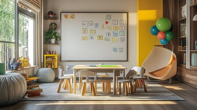 A modern educational setup with the alphabet board as the focal point