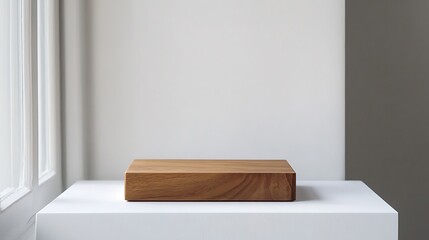 A minimalist wooden engraving board placed on a white surface