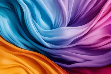 Obraz premium Abstract Colorful Silk Fabric Drape Swirling Gradient Texture Blue Purple Orange Hues