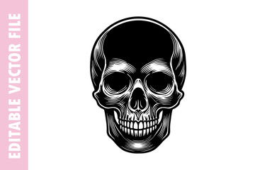 skull on black, skull vector silhouette illustration