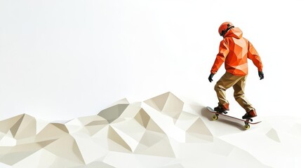 Obraz premium Low Poly Skateboarder on Geometric Landscape