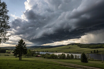 Dark clouds rolling in over a landscape