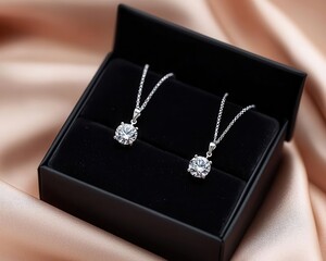 Romantic gift set featuring a pair of diamond earrings and a matching necklace in a silklined box